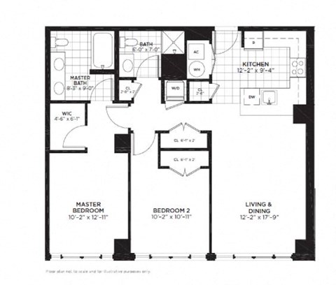2 bedroom 2 bathroom Floor plan E at Yale West, Washington